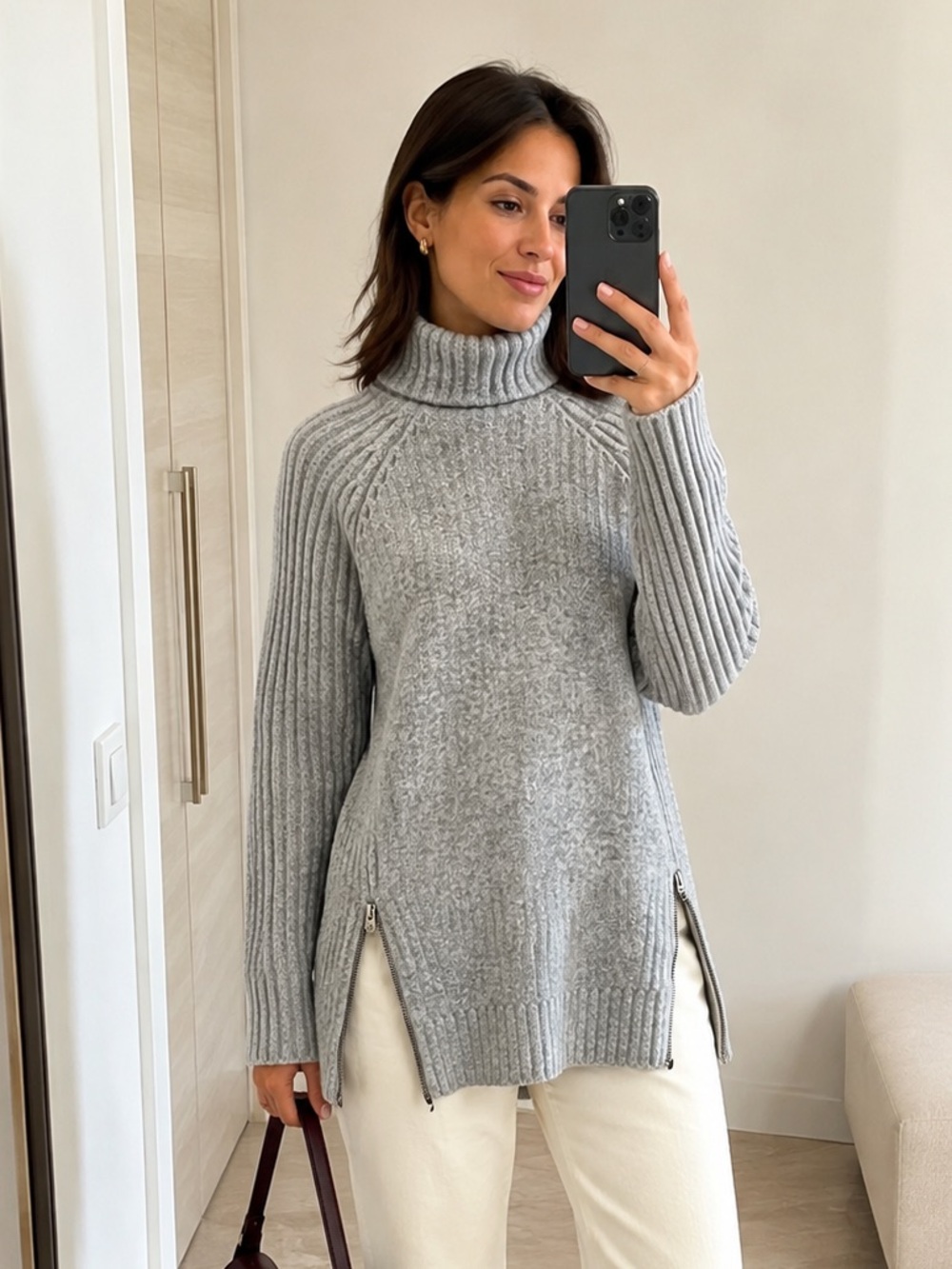 Abercrombie & Fitch Gray Wool Blend Turtleneck Side Zip Sweater Size XS